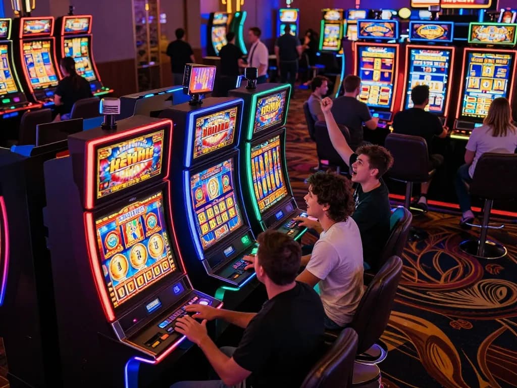 Players engaging with slot machines in a lively atmosphere at Slot Thailand casino