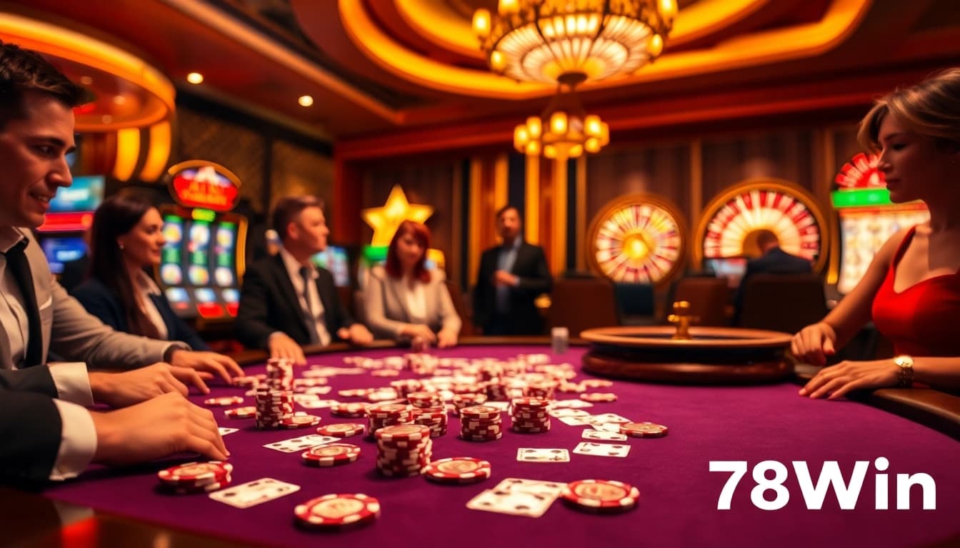 Experience thrilling gaming at 78Win's casino with exciting poker action and vibrant slot machines.