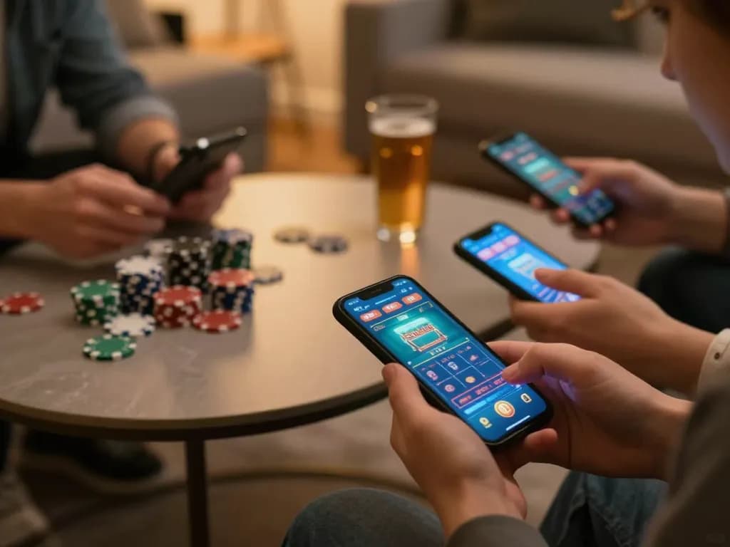 A player enjoying interactive gaming at home on alfa138 using a smartphone while surrounded by snacks and beverages