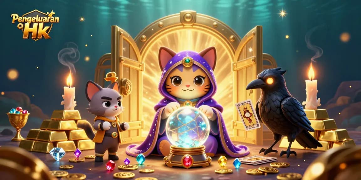 Engage with Pengeluaran Hk results featuring a mystical cat and raven in a rich casino atmosphere.