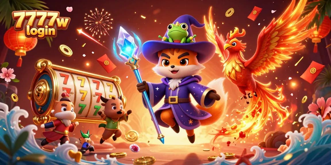 Engage in thrilling 7777w login gameplay with adventurous characters amidst slot game excitement.