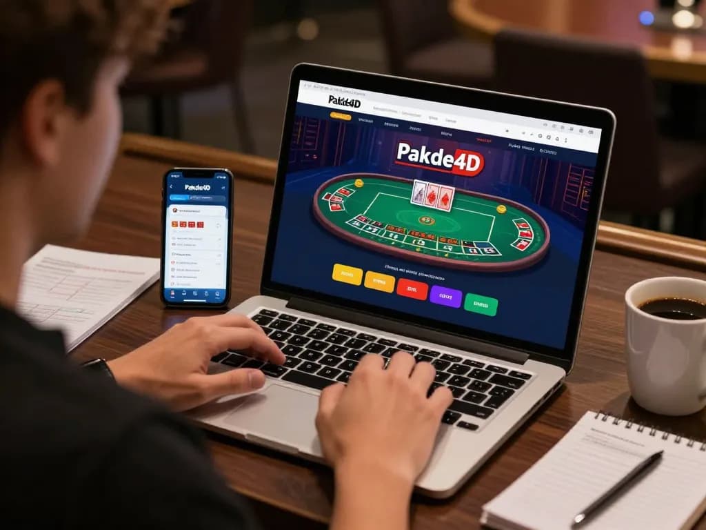 Player enjoying an engaging Pakde4D online casino game on laptop and smartphone, showcasing seamless cross-device accessibility.