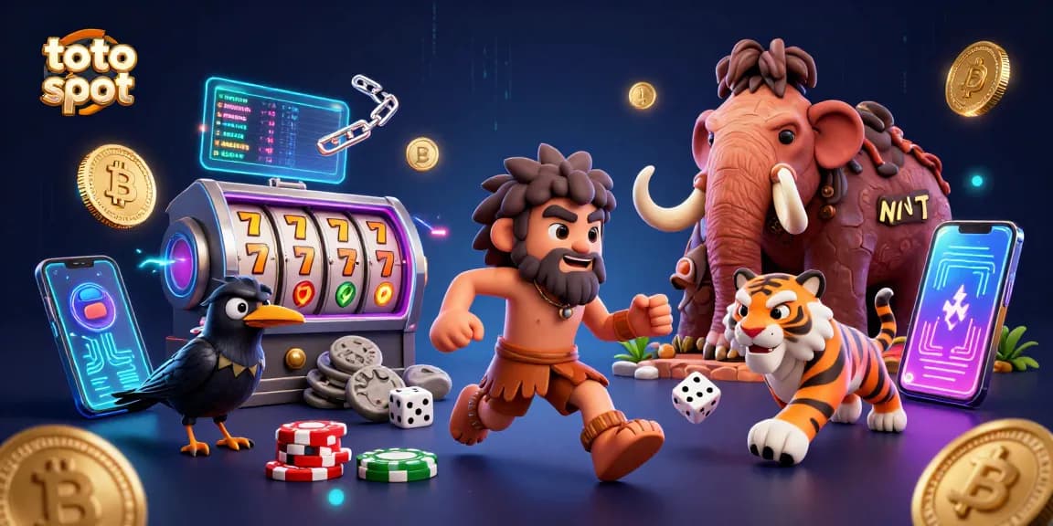 Menangkan permainan toto slot dengan ilustrasi 3D yang menampilkan kasino prasejarah yang penuh cahaya neon.