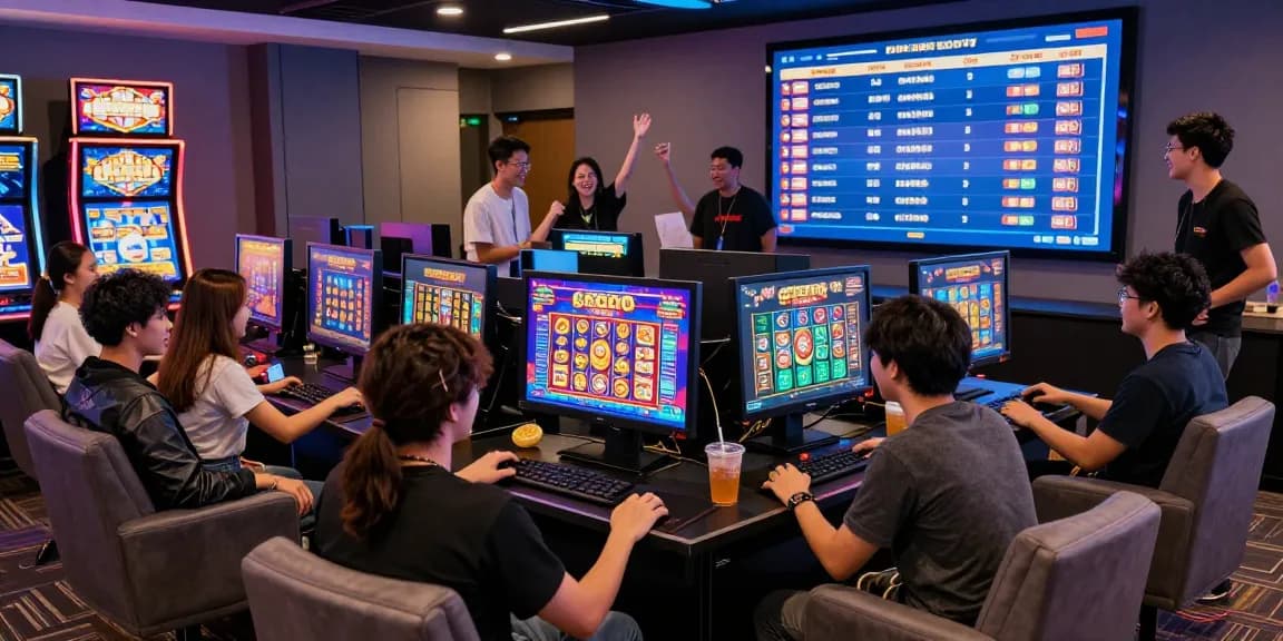 Players enjoying the excitement of slot gacor games in a vibrant gaming lounge atmosphere.