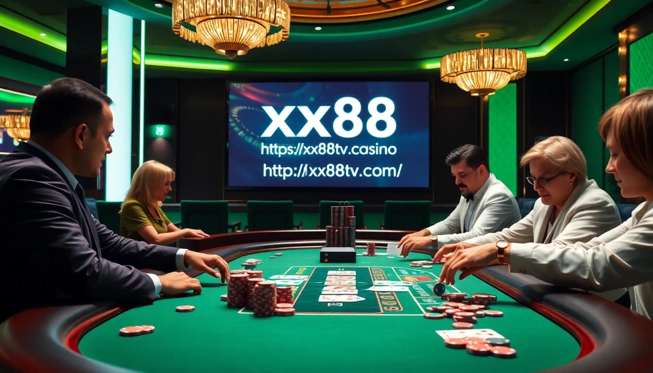 Engaging players at a blackjack table illustrating the excitement of gambling at https://xx88tv.com/ during a thrilling casino night.