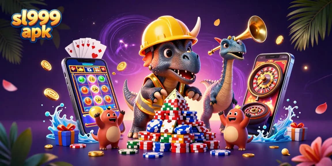 Engage with sl999 apk through thrilling gaming moments and dynamic casino elements in a vibrant scene.