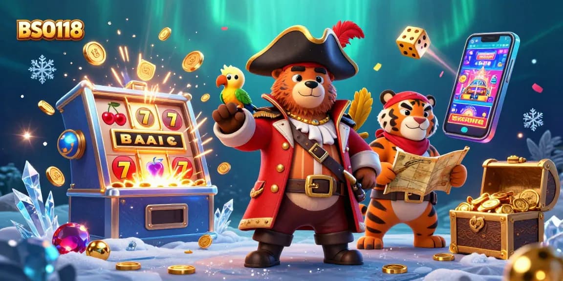 Experience thrilling wins with BSO118 in a vibrant casino scene featuring adventure-packed characters and dynamic gaming elements.