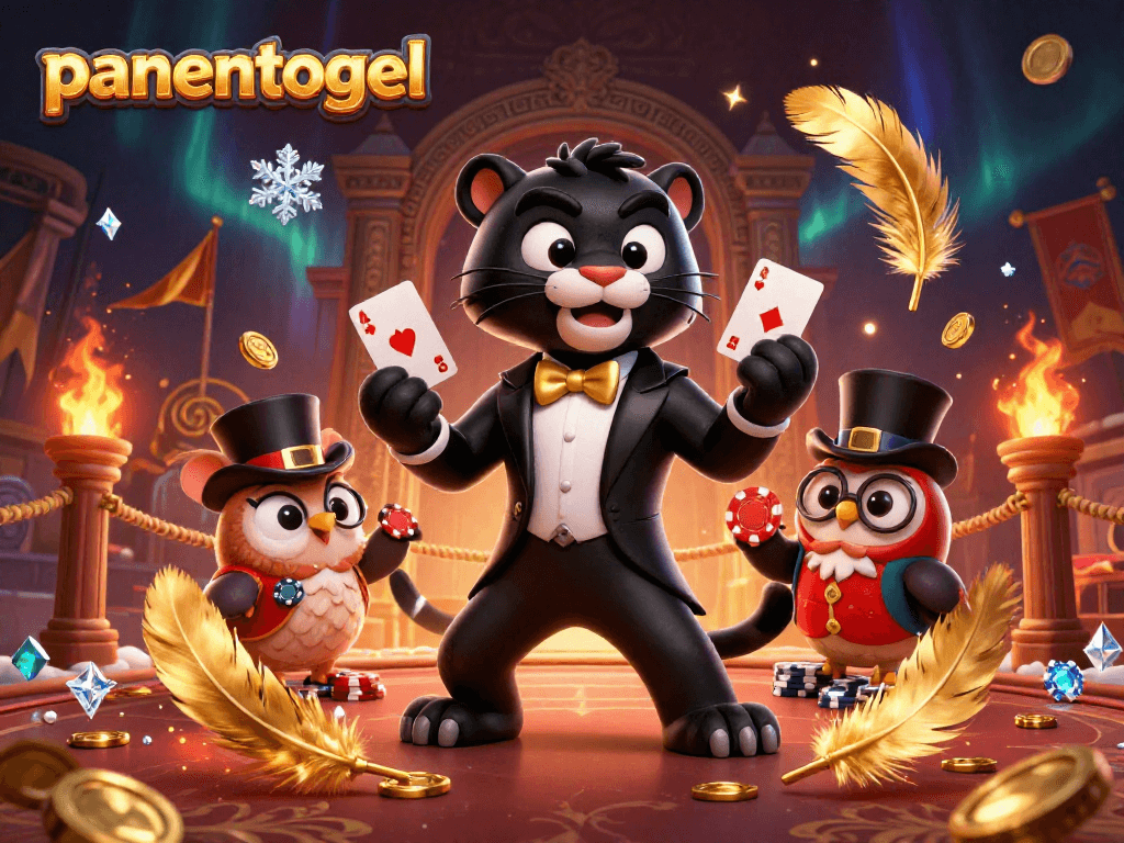 panentogel offers an exciting scene with a stylish panther, owl, and mouse playing cards.