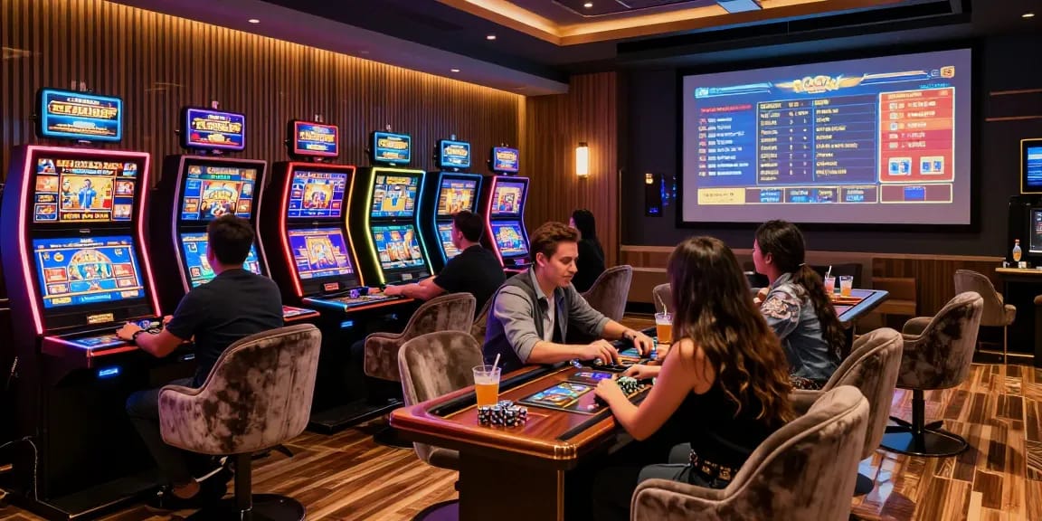 Pengalaman luar biasa di LUXURY777 Situs Resmi Terbaru dengan pemain yang menikmati permainan di lounge kasino mewah.