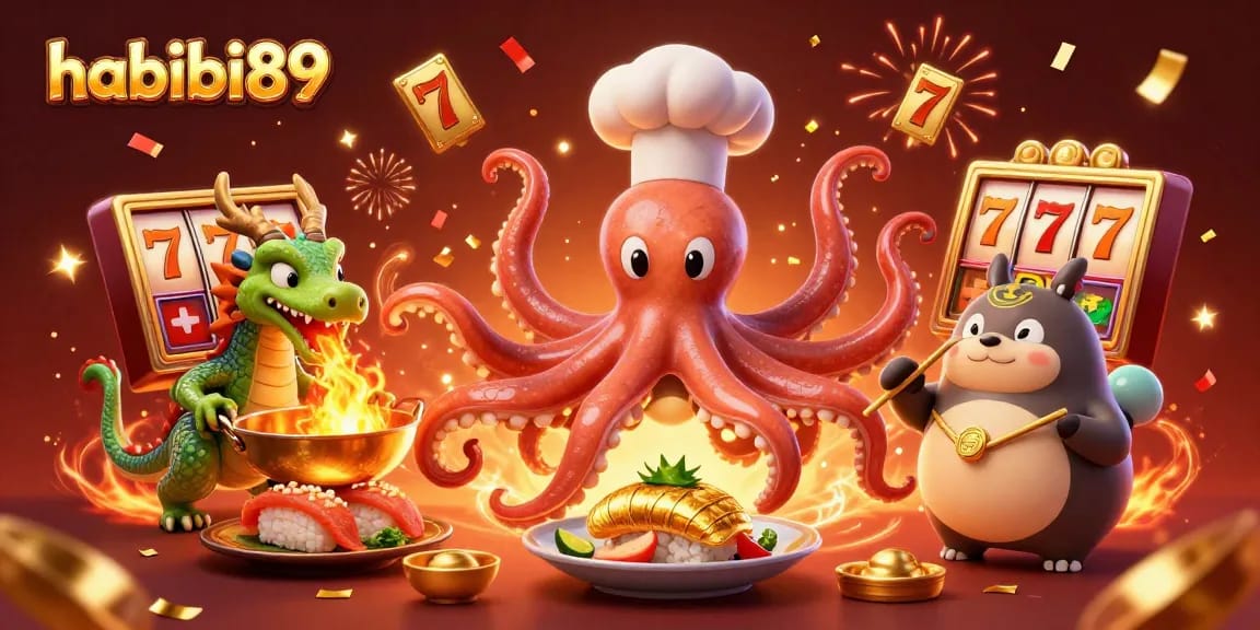 Engage with thrilling slot gameplay at habibi89 as an octopus chef prepares exotic dishes.