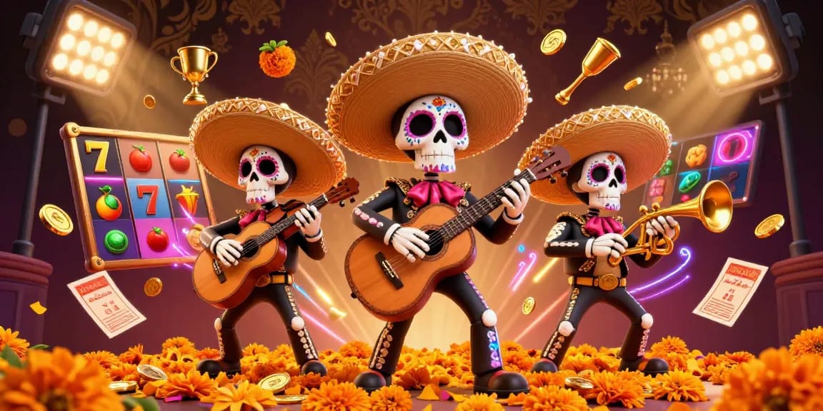Experience thrilling gameplay at Jw88 with colorful mariachi characters amidst lively slot elements and gold coins.
