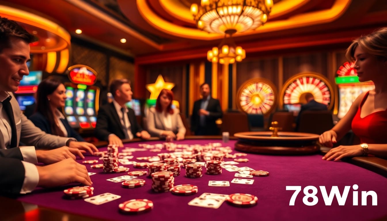 Experience thrilling gaming at 78Win's casino with exciting poker action and vibrant slot machines.