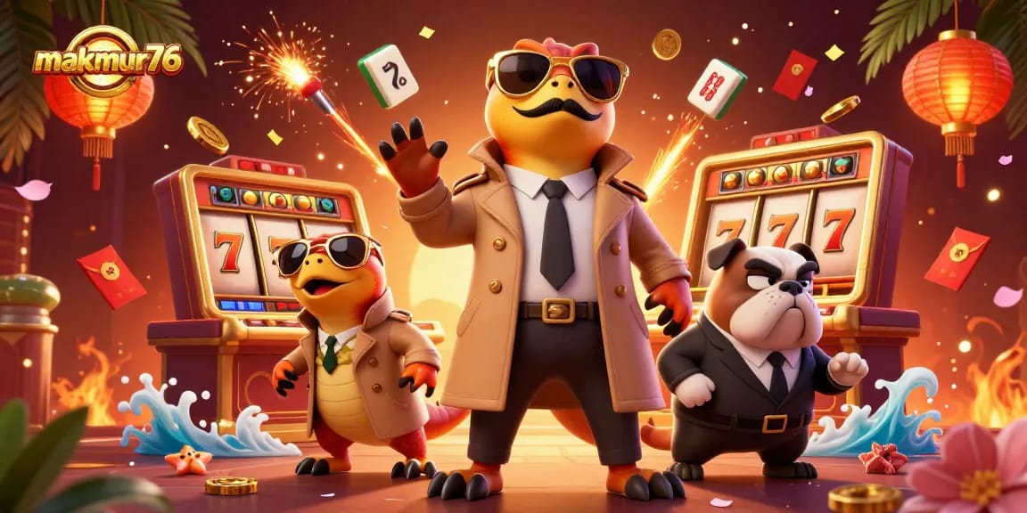 Experience the thrill of makmur76 with raptors in a trench coat entering a VIP casino lounge.