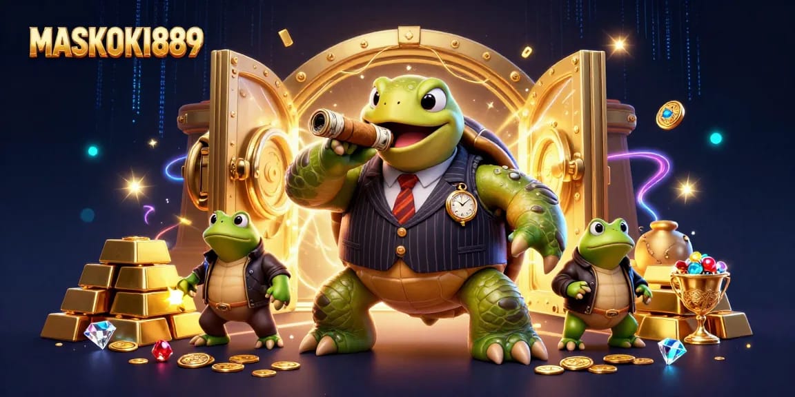 Experience thrilling gaming with MASKOKI889's vibrant casino scene featuring dynamic characters and treasures.