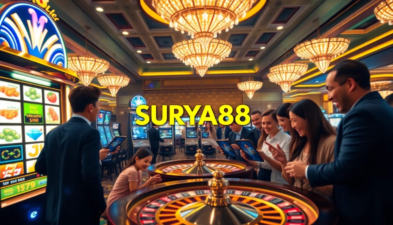 Engage with SURYA88's exciting casino experience through vibrant slot machines and poker tables.
