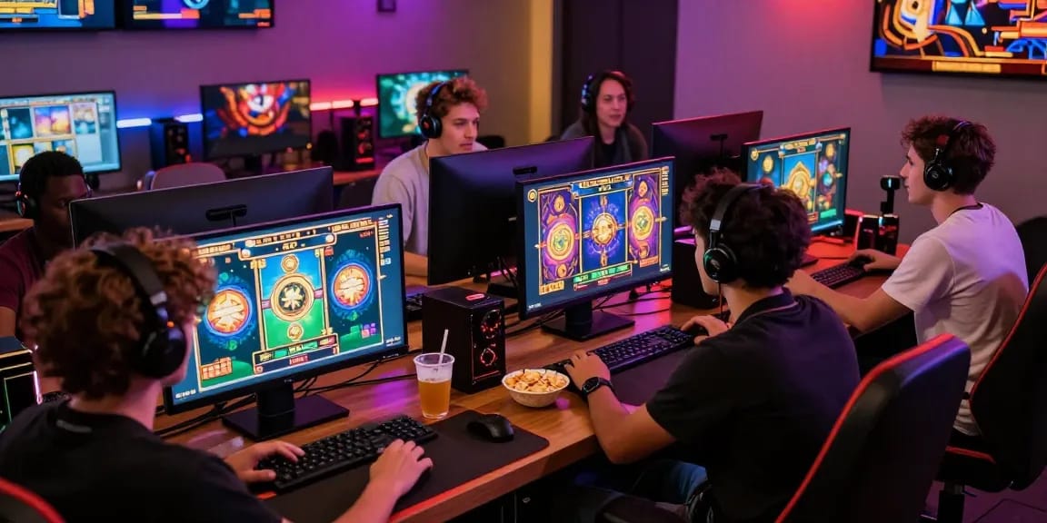 Engaged players enjoying the sniperslot online gaming experience in a vibrant gaming lounge.