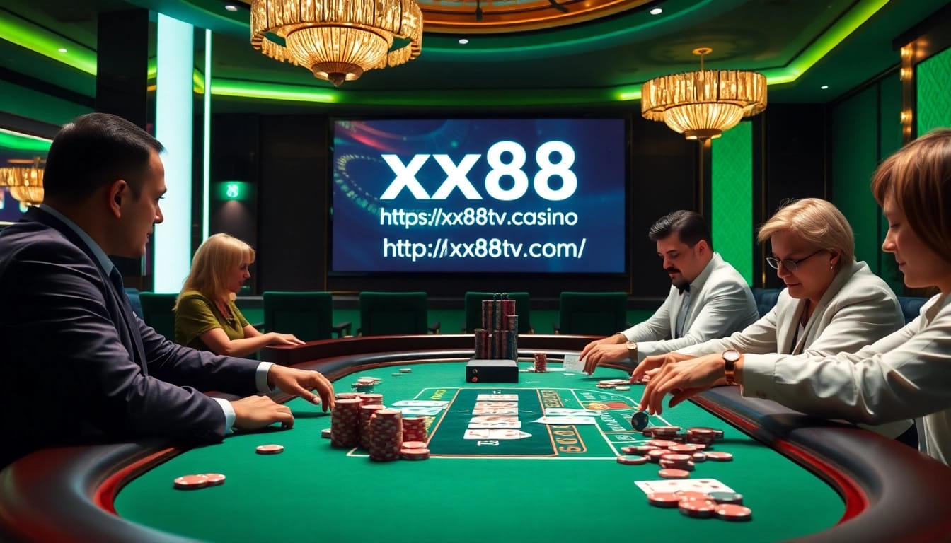 Engaging players at a blackjack table illustrating the excitement of gambling at https://xx88tv.com/ during a thrilling casino night.