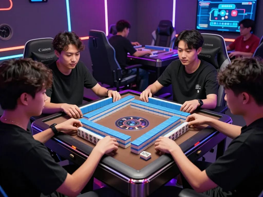 Pola andalan mahjong ways strategi ditampilkan di layar digital dengan pemain terlibat dalam pertandingan yang hidup.