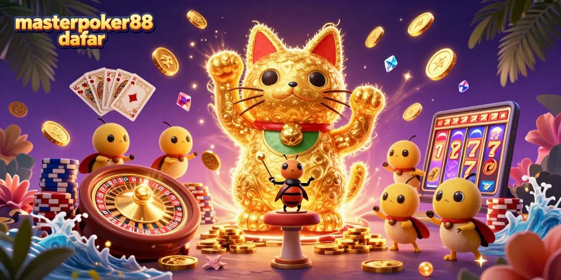 Menangkan kesempatan di masterpoker88 daftar dengan ilustrasi kasino yang meriah.