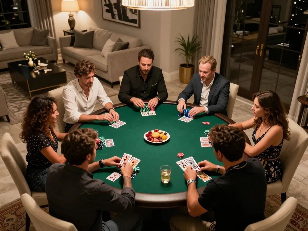 Players enjoying a friendly poker game at home, showcasing the vibrant atmosphere of social gaming with Nhà cái GG88