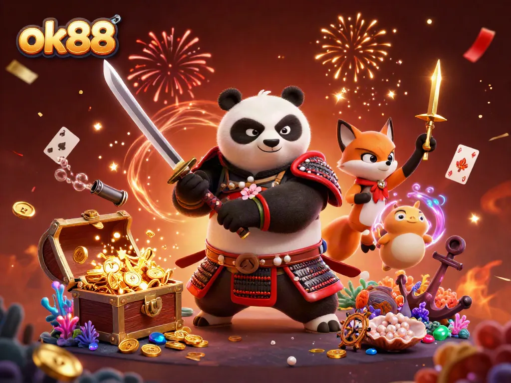 Experience thrilling action at ok88 with our dynamic casino-themed illustration showcasing vibrant characters and game elements.