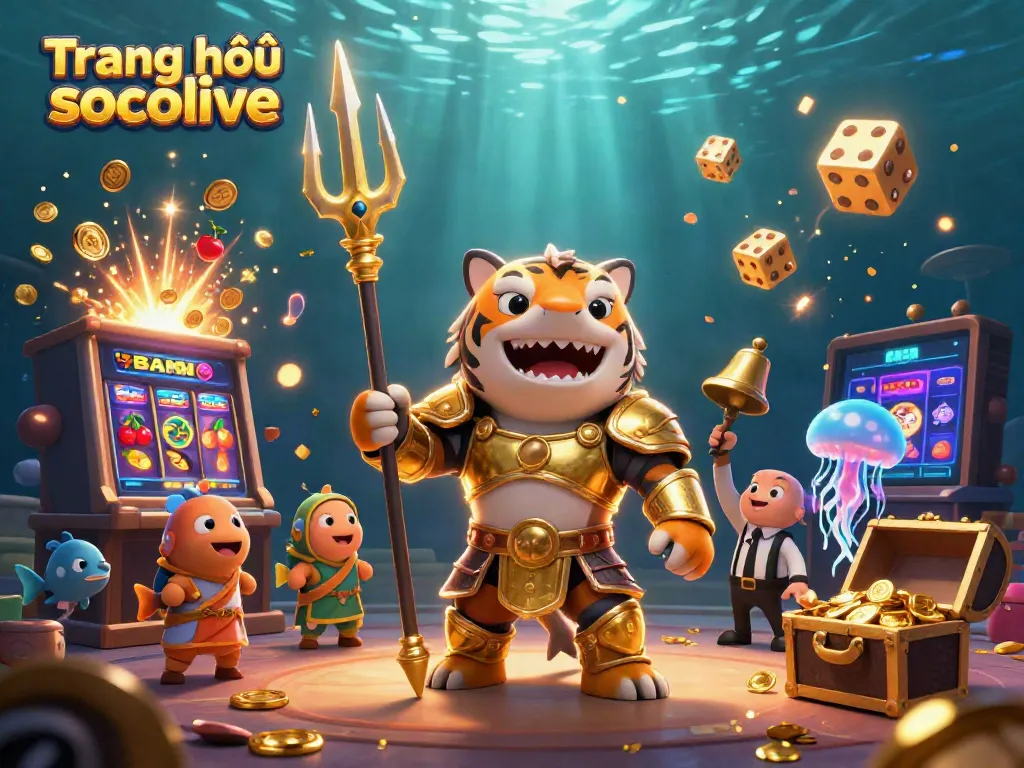 Experience the excitement of Trang chủ socolive showcasing vibrant casino elements with a shark in armor amidst dynamic action.