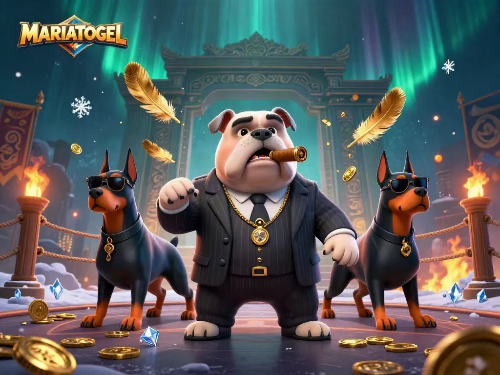 Engage with MARIATOGEL's exhilarating gaming scene featuring a mafia boss and bodyguards.