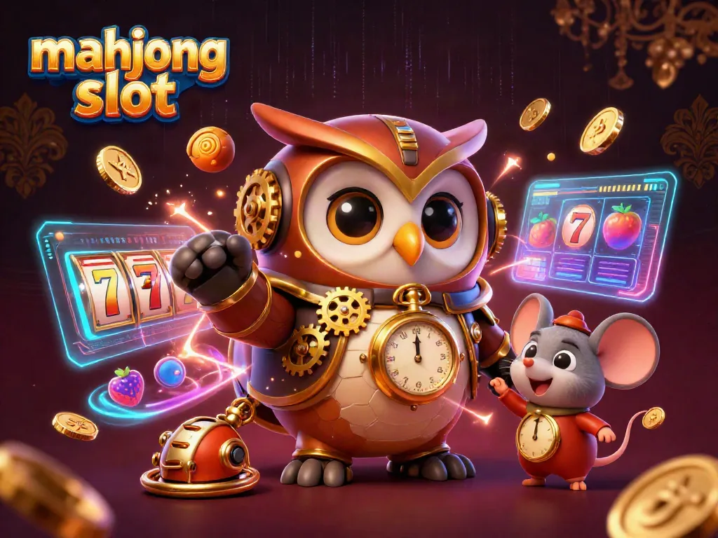 Permainan mahjong slot menggabungkan elemen kasino futuristik dan klasik dalam ilustrasi 3D yang menakjubkan.