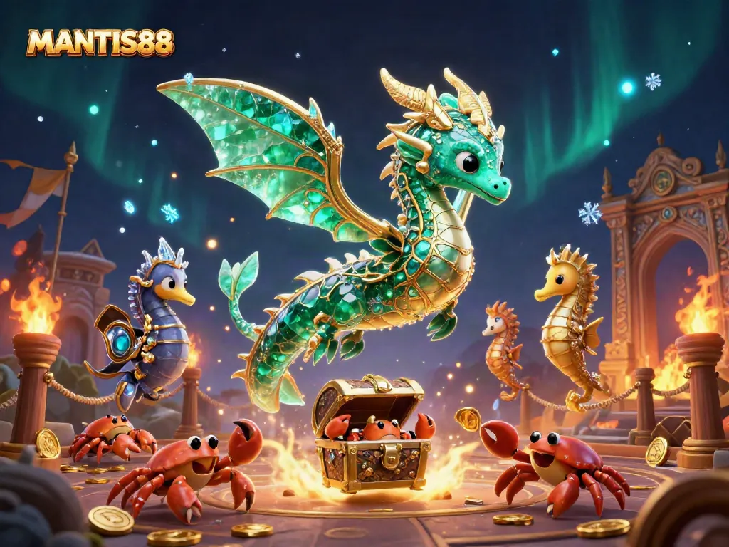 MANTIS88 captures thrilling moments in an extravagant sea-themed online casino game illustration.