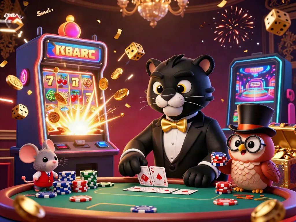 Engage in thrilling gameplay with Sunwin, showcasing a stylish blackjack panther dealing cards and vibrant casino elements.