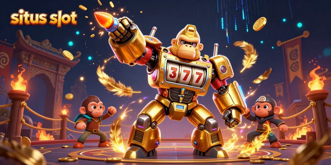 Permainan situs slot yang menarik dengan mesin slot dan karakter gorila futuristik yang mengesankan.