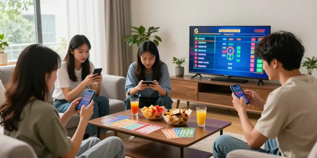 Pengguna cirebontoto bermain togel online dengan smartphone di ruang tamu yang nyaman.