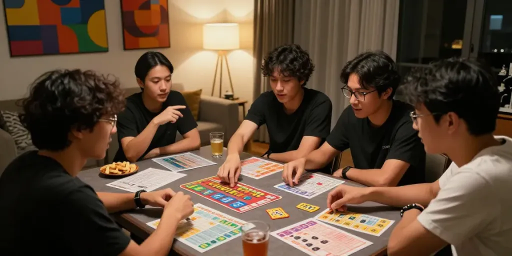 Kumpulan teman berdiskusi strategi togel di BUKUMIMPI138 dengan suasana hangat.