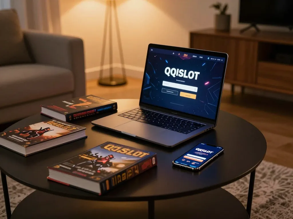 Login to QQSLOT from a cozy gaming setup, showcasing an engaging online casino atmosphere.