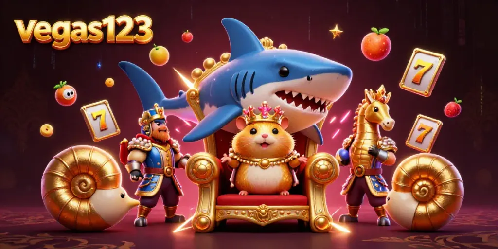 Gambarkan vegas123 dalam ilustrasi 3D di mana raja hamster bermahkota karang dikelilingi simbol slot dan elemen jackpot, menawarkan pengalaman bermain yang kaya.