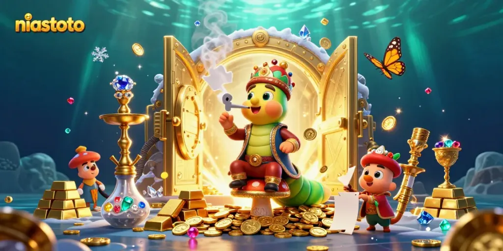 Experience the magic of niastoto with vibrant casino elements and rich graphics, featuring a hookah-master caterpillar.