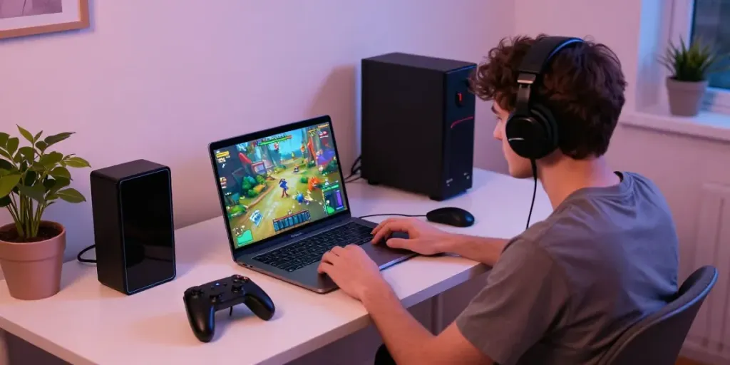 Gamer menikmati pengalaman bermain di harum4d dengan perangkat sederhana dan atmosfer nyaman.