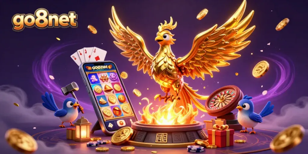 Experience powerful wins with go8net's vibrant casino games featuring a molten golden phoenix.