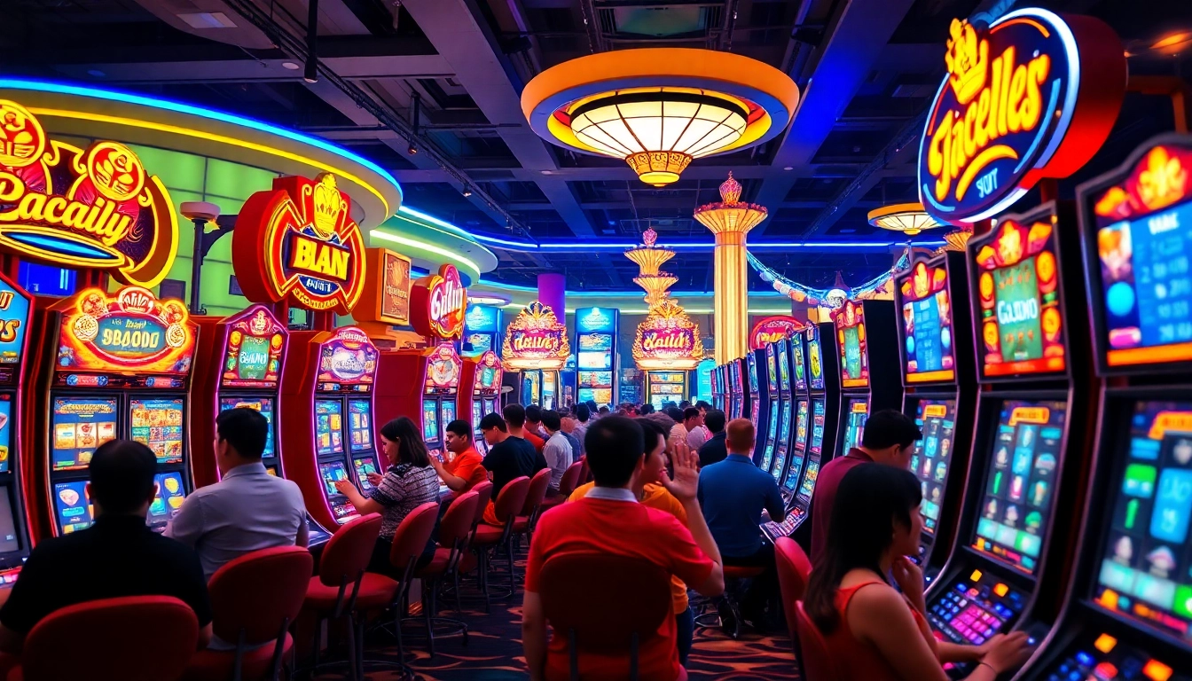 Bermain di mesin slot situs slot gacor dengan suasana kasino yang ramai dan menyenangkan.