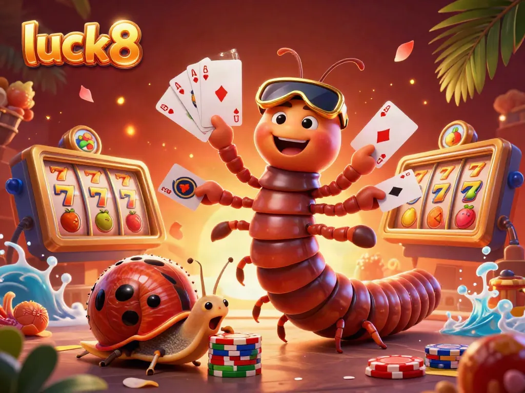 Engaging illustration of luck8 with a dealer and high roller, showcasing vibrant casino elements.