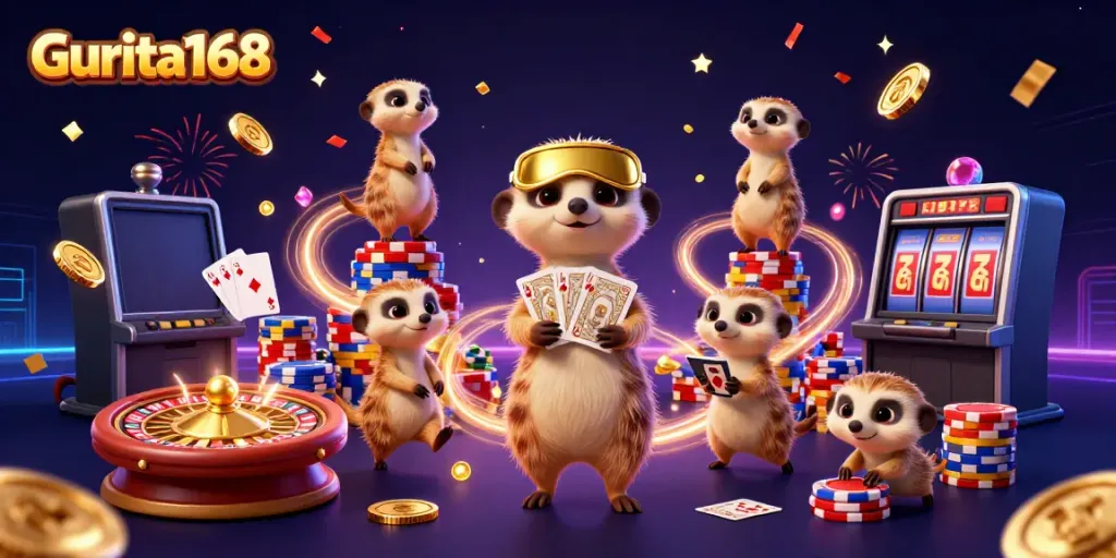 Gurita168 menghadirkan koloni meerkat menjalankan kasino dengan gemerlap koin emas dan permainan mencengangkan.