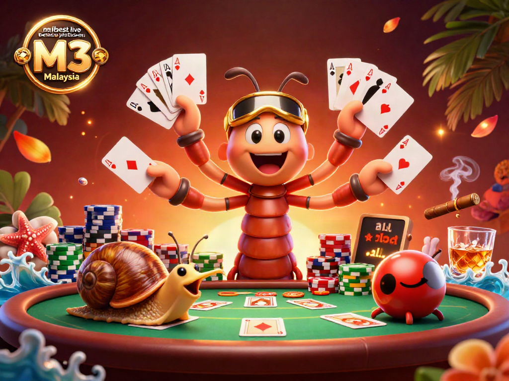 Experience the thrilling mjbest live casino platform M3 Malaysia with a vibrant 3D casino illustration.