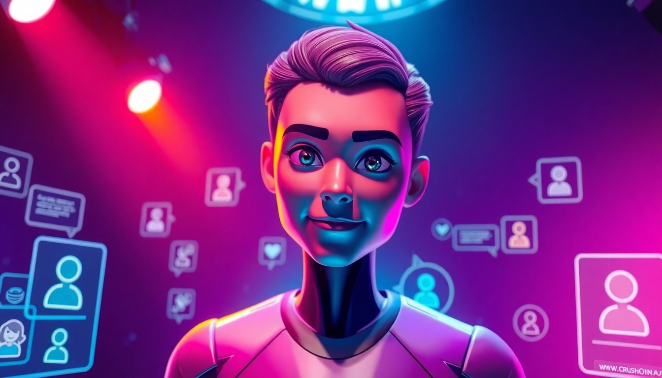 Engaging character from Crushon ia in a futuristic chat interface.