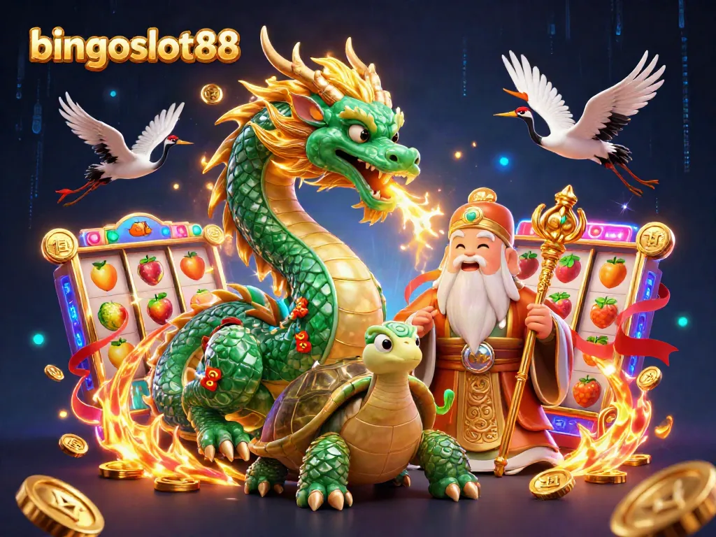 Menggali keseruan bingoslot88 dengan ilustrasi 3D yang menampilkan naga giok besar dan elemen permainan menarik.