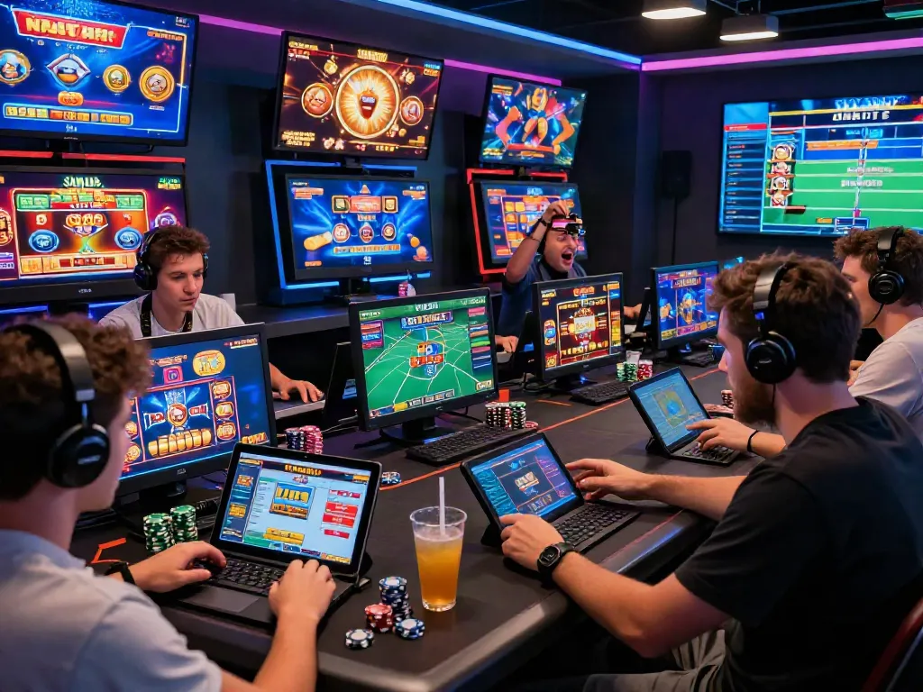 Exciting scene at nhà cái h19 showcasing players engaged in live casino games and sports betting.