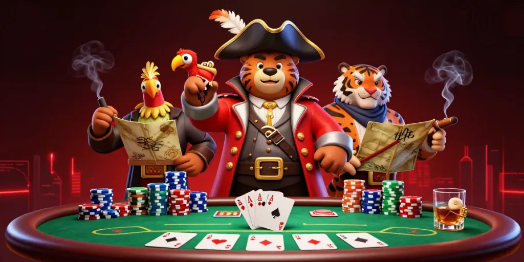 Play exciting poker games at IDCASH88, featuring vibrant characters and dynamic casino elements.