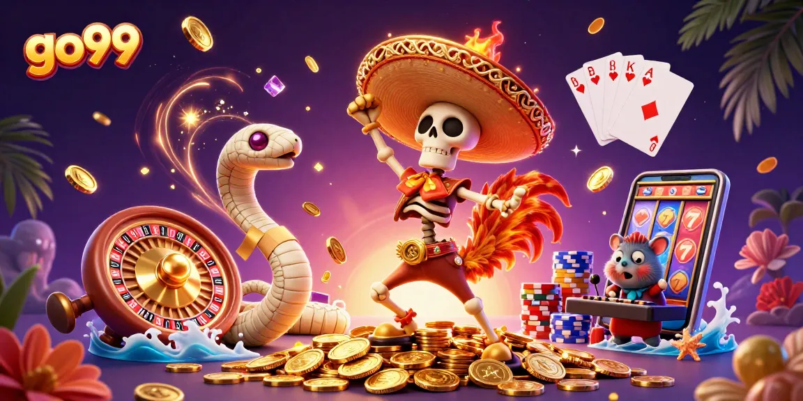 Engage with go99's thrilling games amidst cascades of golden coins and vibrant characters, ensuring an exciting gaming experience.
