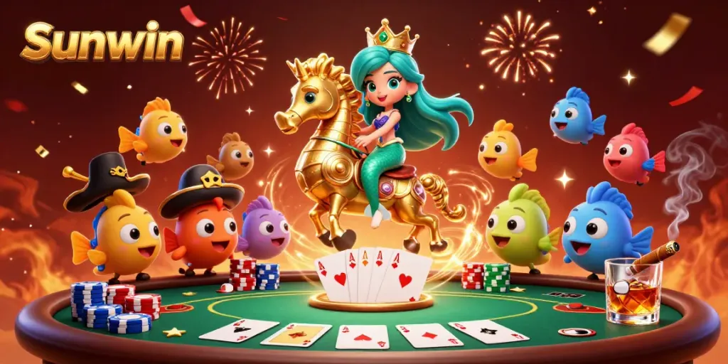 Experience the thrill of Sunwin casino with a vibrant mermaid scene and poker excitement.