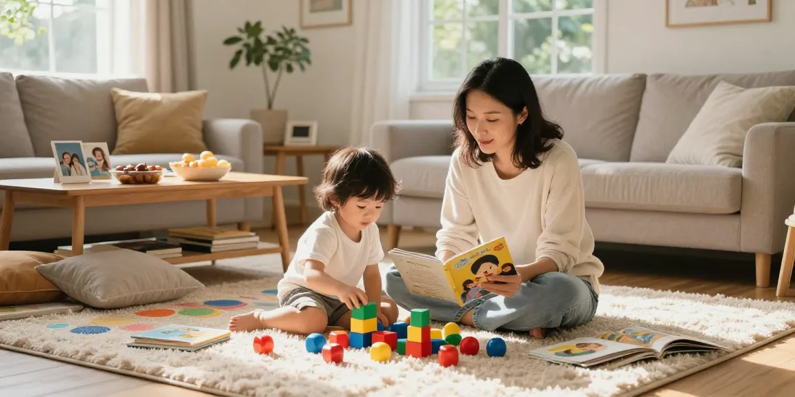 Mother engaging with child while exploring rokok 88 parenting tips in cozy living room