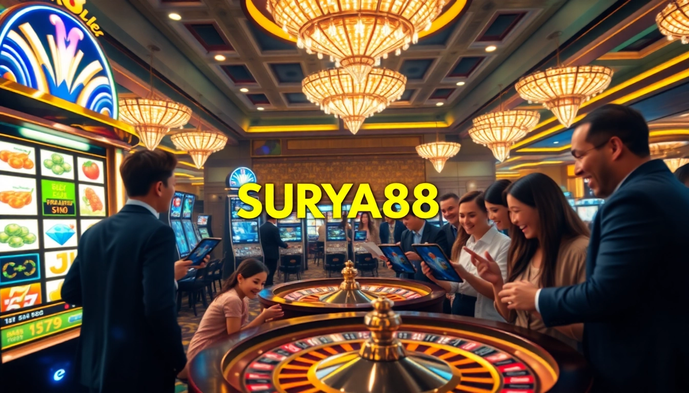 Engage with SURYA88's exciting casino experience through vibrant slot machines and poker tables.